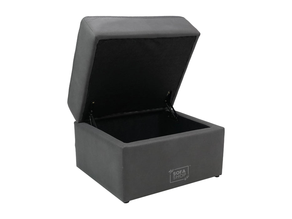 Storage Footstool In Grey Fabric With Dark Grey Piping - Vinsonova