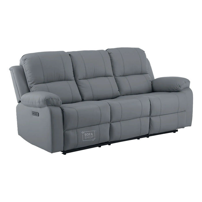 3 Seater Electric Recliner Sofa In Grey Real Leather | Power Recliner With Drop-Down Table & USB+C Charging | Comfortable & Family-Friendly Sofa | Trento | The Sofa Shop