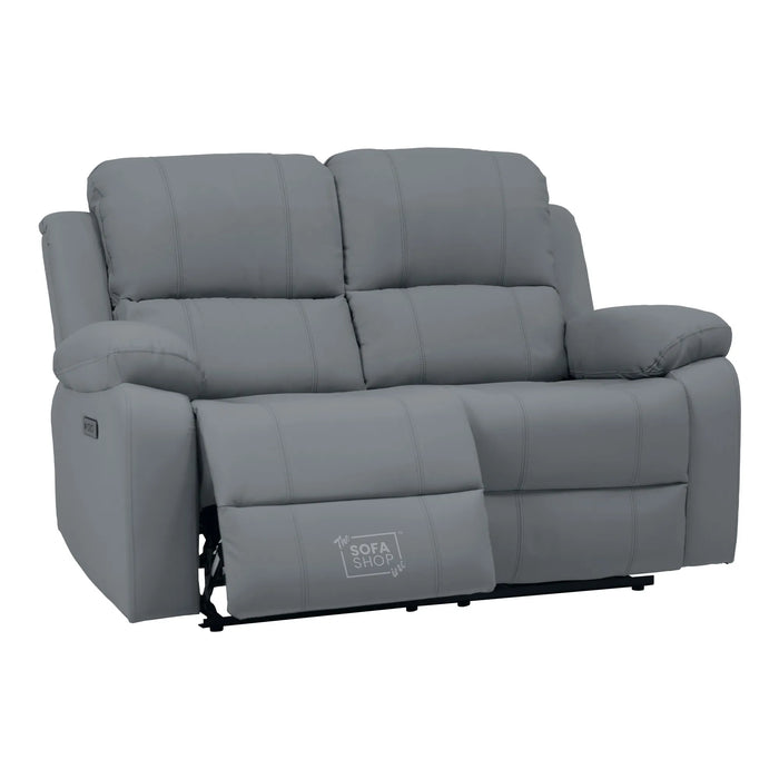 Grey Real Leather Electric Recliner Sofa 2 Seater | Smooth Power Recliner + USB-C Charging | The Sofa Shop