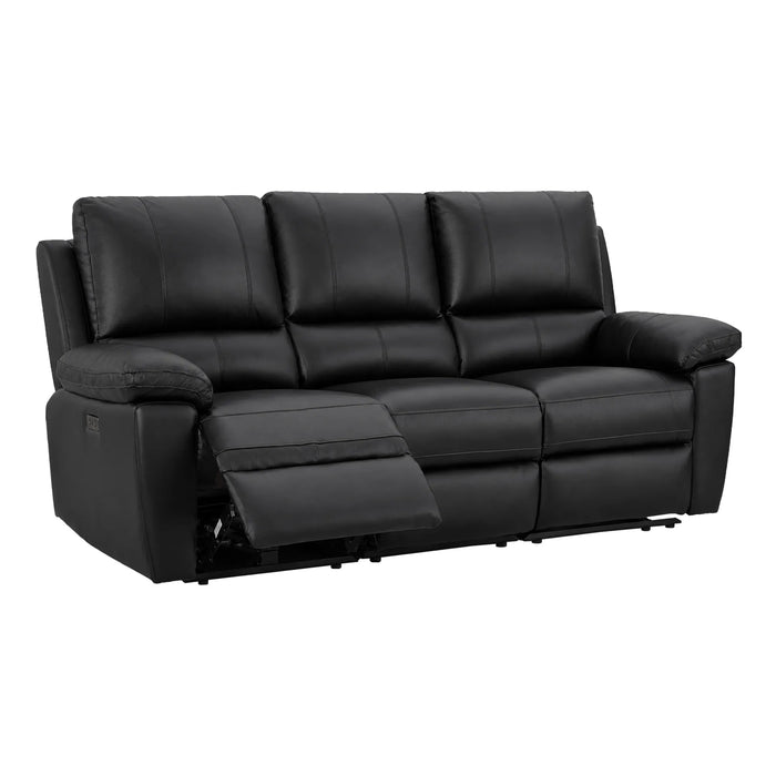 3 Seater Electric Recliner Sofa In Black Real Leather | Power Recliner With Drop-Down Table & USB+C Charging | Comfortable & Family-Friendly Sofa | Trento | The Sofa Shop