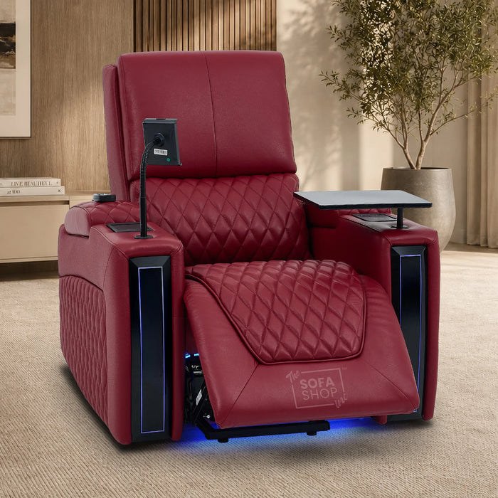 Riser Recliner Chair in Red Real Leather | Hi-Tech Armchair with Dual Motor Lift + Vibration Massage+ Heated Lumbar + Cooling, Heating Cupholders + Power Headrest | Assisi | The Sofa Shop