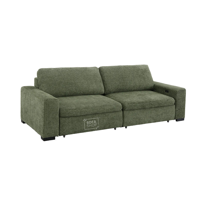 Extendable Electric Sofa Bed in Green Chenille Fabric | 3 Seater Power Sliding Couch Perfect for Home Cinema & Movie Nights | USBc Charging Ports | Palma | The Sofa Shop