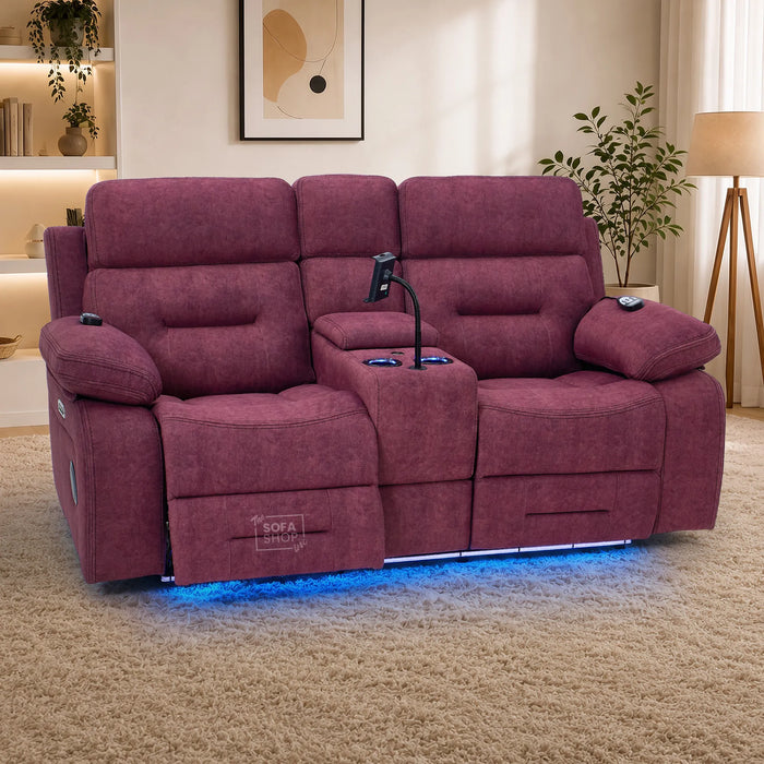 2 Seater Smart Tech Electric Recliner Cinema Sofa | Purple Fabric | Sicily
