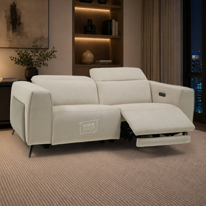 3 Seater Cinema Sofa in Beige Fabric | Hi-Tech Cinema Sofa with Power Recline + Power Headrests + USB-C Charging | Sample | Cadenza | The Sofa Shop