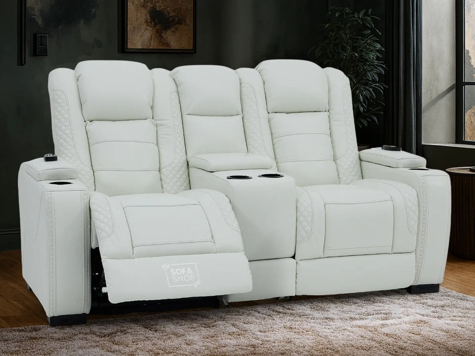 3+2 Seater Real Leather Sofa Packages with Power Headrest, Massage, USB Ports, Electric Reclining, Socket Set & Storage Drawer | White Genuine Leather Sofas | Napoli