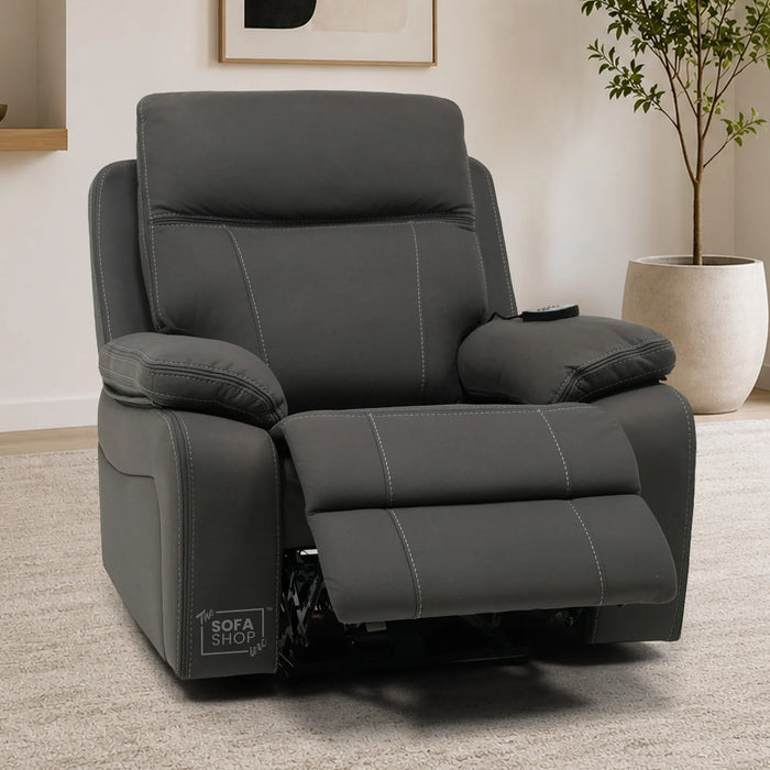 1 Seater Cinema Chair in Grey Resilience Fabric | Hi-Tech Recliner Chair with Power Recline + Power Headrest + Vibration Massage + USB Charging | Sample | Vinsonova | The Sofa Shop