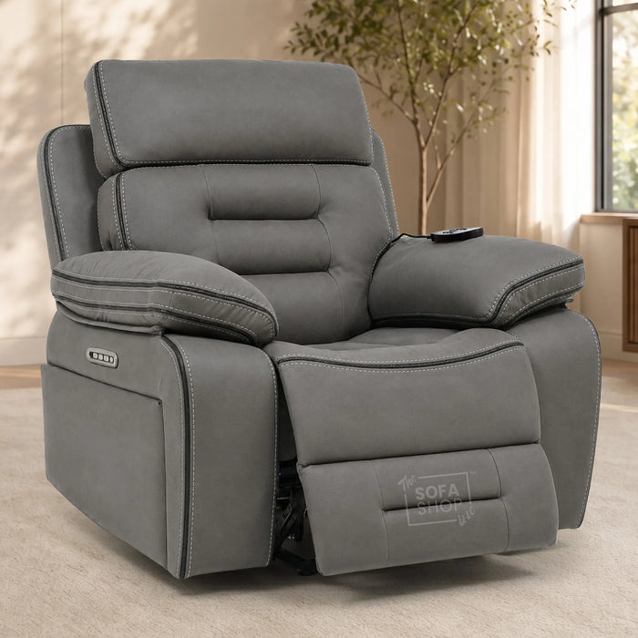 Electric Riser Chair In Graphite Grey Fabric | Hi-Tech Recliner Armchair With Vibration Massage + Heated Lumbar + Cooling Cup Holder + Power Headrest | Tuscany | The Sofa Shop