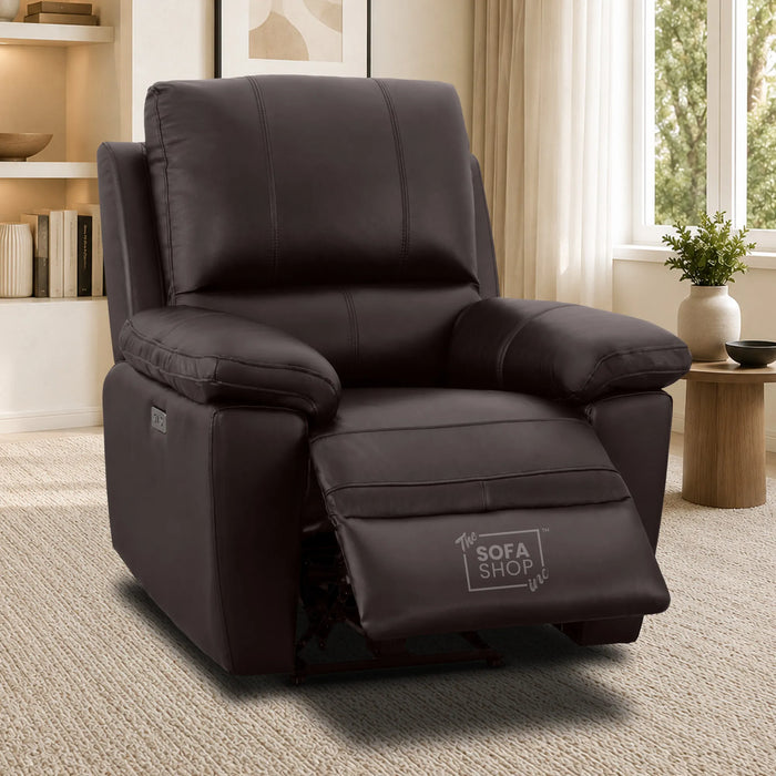 3+2+1 Electric Recliner Sofa Set in Dark Brown Real Leather | Hi-Tech Leather Suite with Power Recline + Drop-Down Table + Cup Holders + USB-C Charging + Wall-Hugging Design | Trento | The Sofa Shop