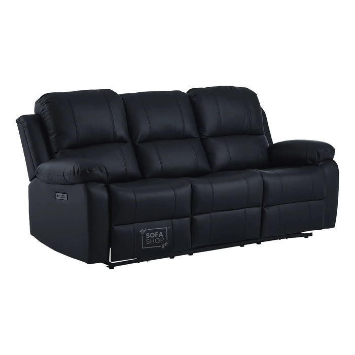 Trento 3 Seater Black Real Leather Electric Recliner Sofa | Power Recline, Drop-Down Table & USB-C Charging | The Sofa Shop