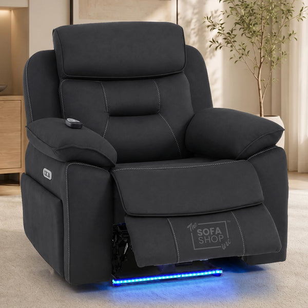 1 Seater Electric Recliner Chair in Charcoal Grey Fabric | Hi-Tech Chair with Vibration Massage + Heated Lumbar + Power Headrest + Power Grommet + USB+C Charging | Florence | The Sofa Shop