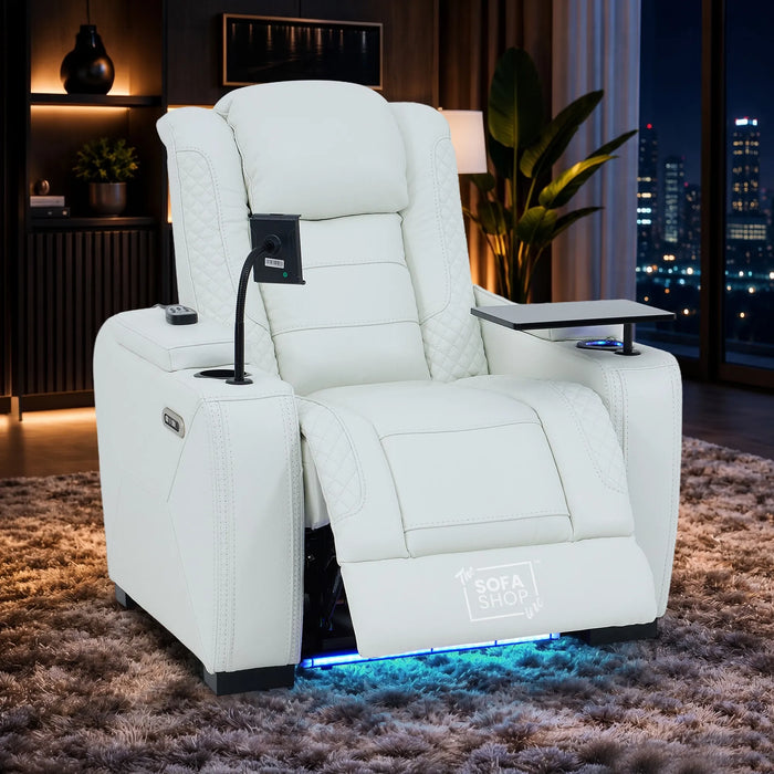3+1 Real Leather Electric Recliner Cinema Sofa Set in White | Hi-Tech Sofa Suite with Power Recline, Power Headrests, Wireless Charging, Heat & Cool Cupholders | Napoli | The Sofa Shop