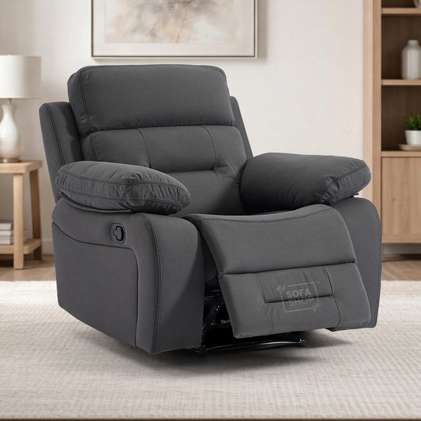 1 Seater Dark Grey Fabric Manual Recliner Armchair | Manual Chair With High Back Support & Dotted Fabric | Foster | The Sofa Shop
