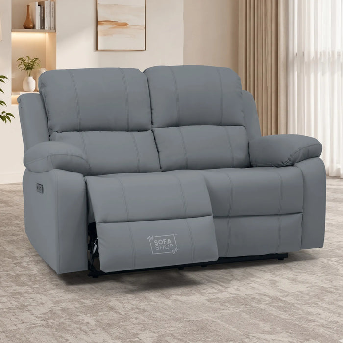 Grey Real Leather Electric Recliner Sofa 2 Seater | Smooth Power Recliner + USB-C Charging | The Sofa Shop