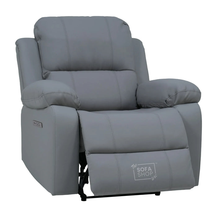 Trento Electric Recliner Chair in Grey Real Leather | Power Recline, Padded Armrests & Lumbar Support | The Sofa Shop