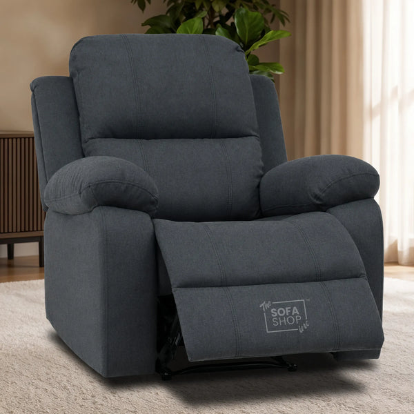 1 Seater Electric Recliner Chair in Grey Fabric | Power Armchair with Power Recline + Padded Lumbar Support + Padded Armrests + USB+C Charging | Trento | The Sofa Shop
