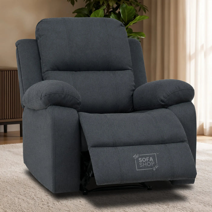 1 Seater Electric Recliner Chair in Grey Fabric | Power Armchair with Power Recline + Padded Lumbar Support + Padded Armrests + USB+C Charging | Trento | The Sofa Shop