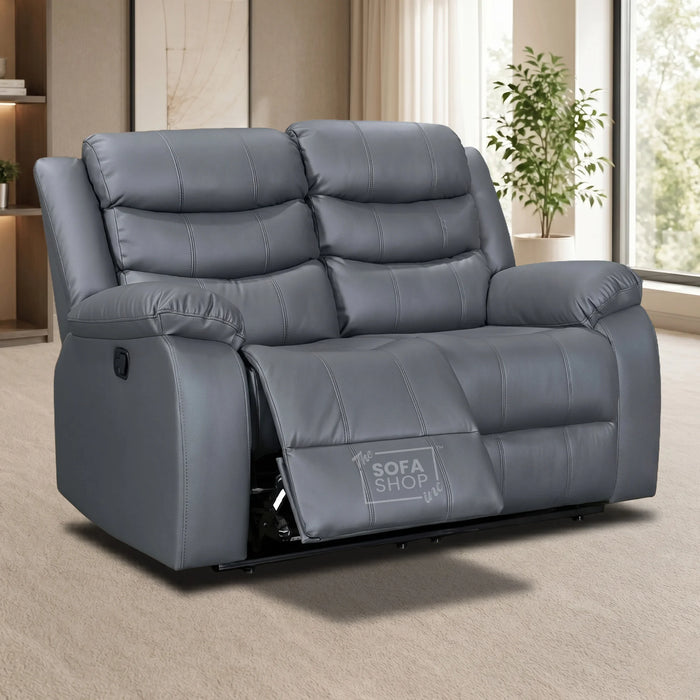 2 Seater Grey Leather Manual Recliner Cinema Sofa | Recliner Couch With High-Back Support & Comfortable Padding | Sorrento | The Sofa Shop