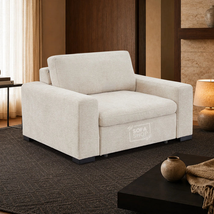 Extendable Electric Sofa Bed Chair in Cream Chenille | 1 Seat Power Sliding Sofa Bed Perfect for Home Cinema & Theatre Room | USBc & Sliding Buttons | Palma | The Sofa Shop
