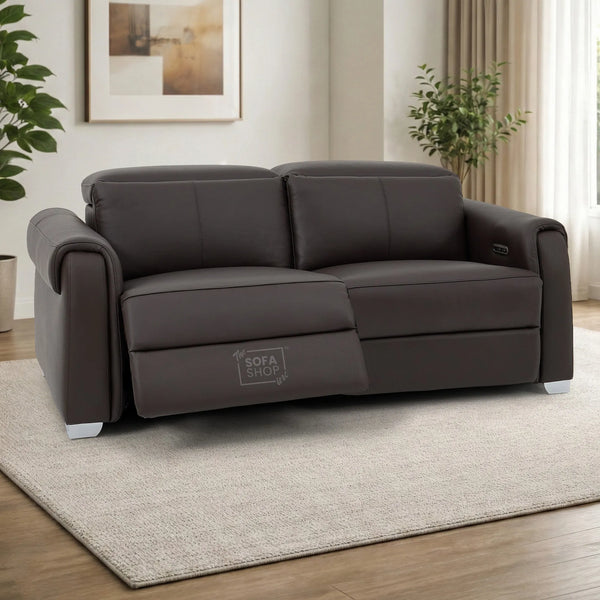 3 Seater Real Leather Recliner Sofa In Brown | Hi-Tech Sofa with Massage, USB Ports & Power Headrest | Turin | The Sofa Shop