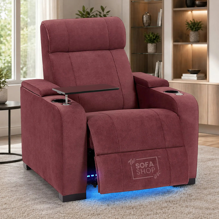 Recliner Chair with Electric Reclining, Massage, USB Ports, Cup Holders & LED Lights, Purple Velvet Fabric Sofa | Rimini | The Sofa Shop