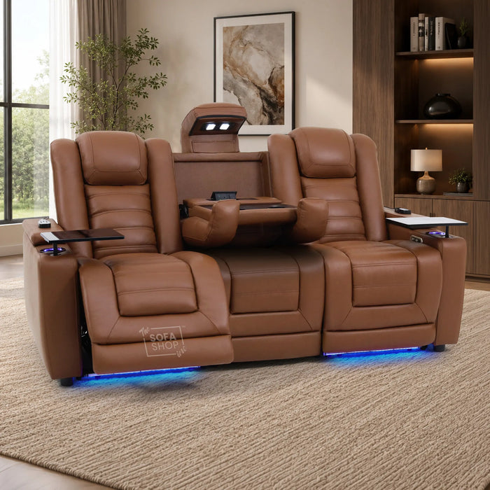 3 Seater Smart Tech Electric Recliner Cinema Sofa | Brown Real Leather | Modena