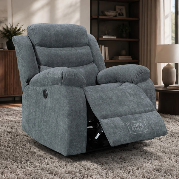Electric Recliner Chair in Grey Fabric | Smooth Power Reclining Mechanism | Chelsea | Sofa Sale