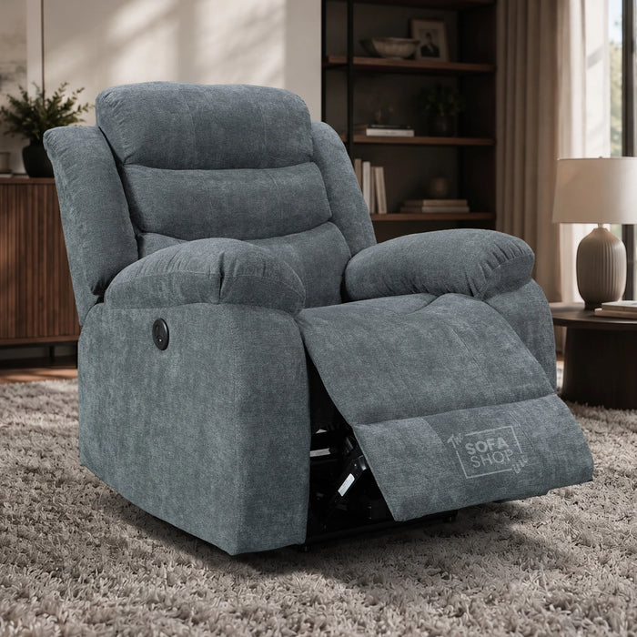 Electric Recliner Chair in Grey Fabric | Smooth Power Reclining Mechanism | Chelsea | Sofa Sale