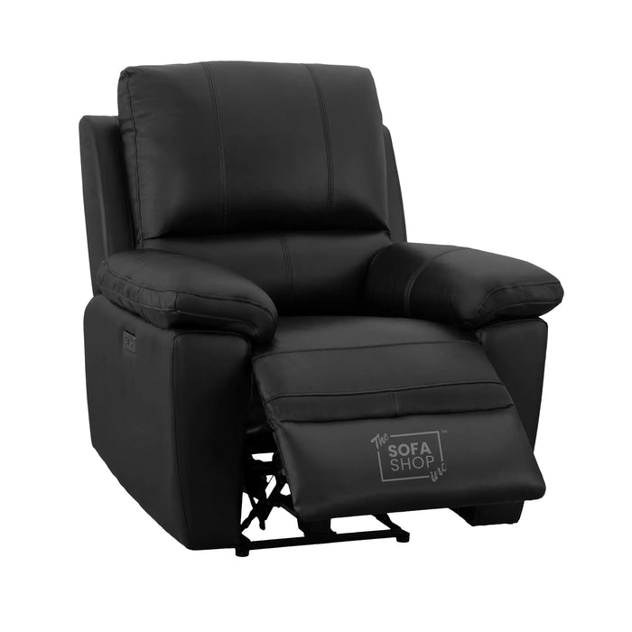 3+1 Electric Recliner Sofa Set In Black Real Leather | Recliner Sofa Suite With Power Recline + Drop-Down Table + Cup Holders + USB-C Charging | Trento | The Sofa Shop