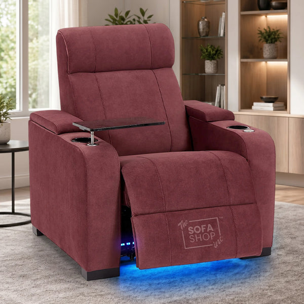 Recliner Chair with Electric Reclining, Massage, USB Ports, Cup Holders & LED Lights, Purple Velvet Sofa | Rimini | The Sofa Shop