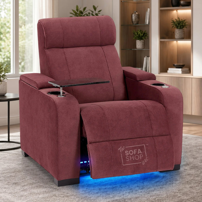 Recliner Chair with Electric Reclining, Massage, USB Ports, Cup Holders & LED Lights, Purple Velvet Sofa | Rimini | The Sofa Shop