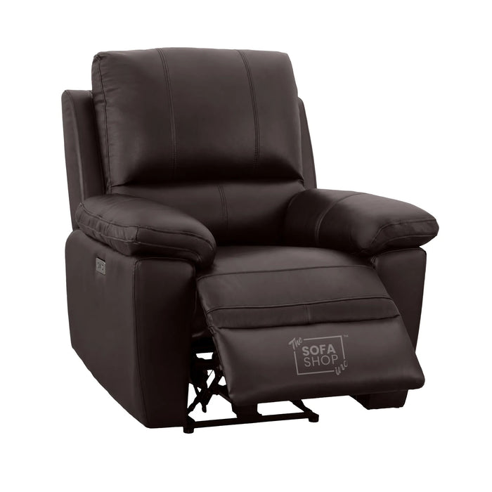 1 Seater Electric Recliner Chair In Dark Brown Real Leather | Electric Armchair With Power Recline + USB-C Charging + Padded Armrests + Lower Back Cushioning + Wall Hugging | Trento | The Sofa Shop
