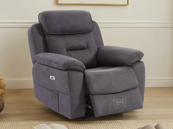 1 Seat Electric Recliner Chair Home Cinema Sofa | Fabric Chair In Black | Hi-Tech Chair with Massage, Padded Armrests, USB & Power Headrest | Florence