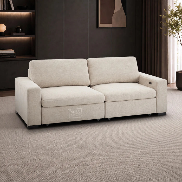 2 Wide Seat Beige Electric Sliding Sofa | Palma