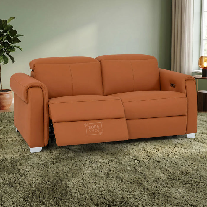 3 Seater Real Leather Recliner Sofa In Orange | Hi-Tech Sofa with Massage, USB Ports & Power Headrest | Turin