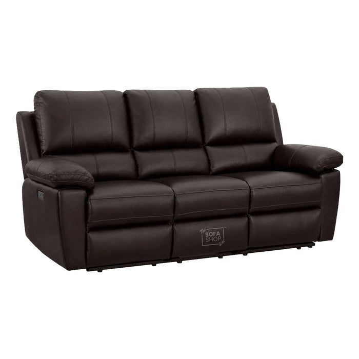 3+1 Electric Recliner Sofa Set In Dark Brown Real Leather | Recliner Sofa Suite With Power Recline + Drop-Down Table + Cup Holders + USB-C Charging | Trento | The Sofa Shop