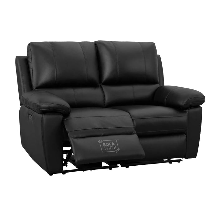 3+2 Electric Recliner Sofa Set In Black Real Leather | Recliner Sofa Package With Power Recline + Drop-Down Table + Cup Holders + USB-C Charging | Trento | The Sofa Shop