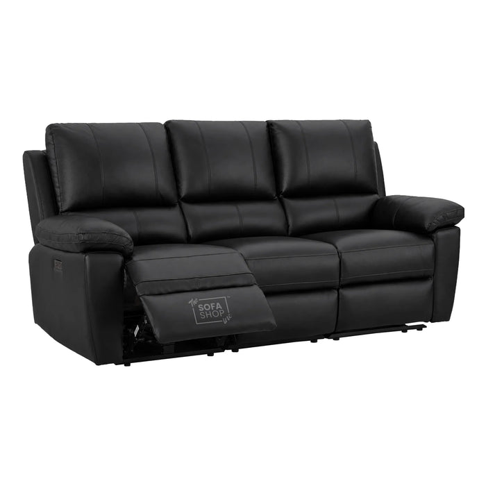 3+2 Electric Recliner Sofa Set In Black Real Leather | Recliner Sofa Package With Power Recline + Drop-Down Table + Cup Holders + USB-C Charging | Trento | The Sofa Shop