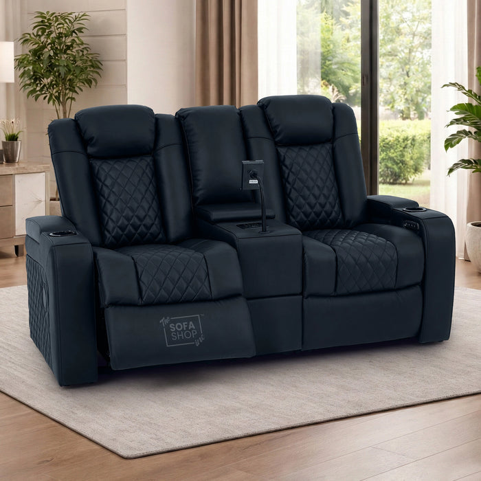 Real Leather 3+2 Cinema Sofa Set in Black | Electric Recliner Cinema Sofa Package | Power Lumbar + Wireless Charger + Adjustable Headrests + USB | Milano | The Sofa Shop