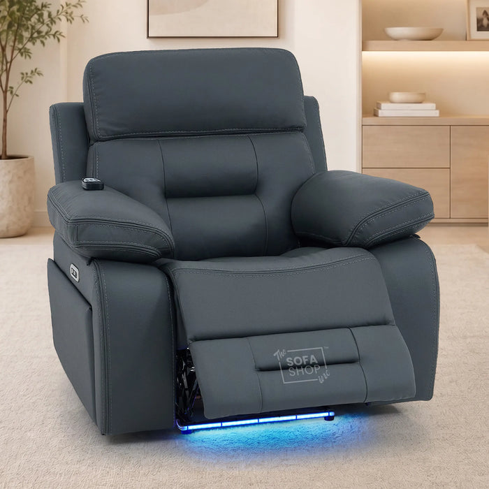 3+2+1 Cinema Sofa Set in Grey Genuine Leather | Hi-Tech Sofa Suite with Power Recline, Power Headrests, Wireless Charging, Heating & Cooling Cupholders | Sicily | The Sofa Shop