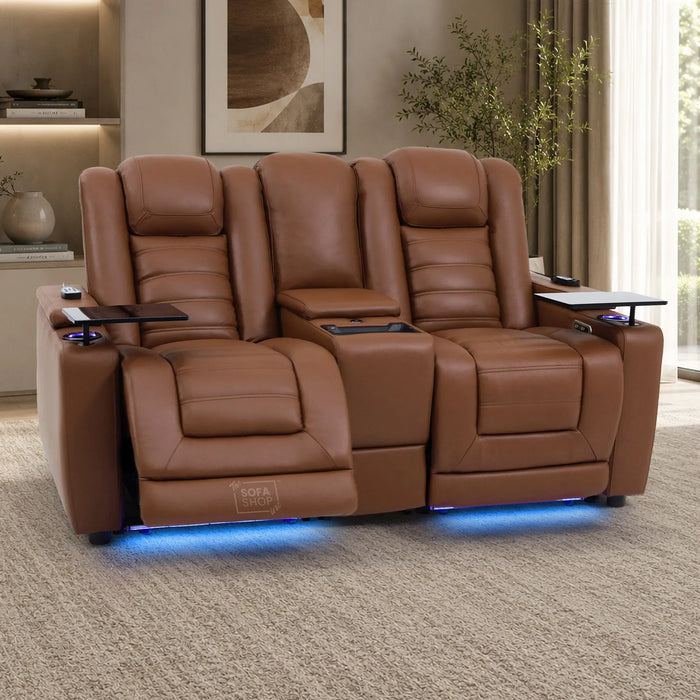 2 Seater Smart Tech Electric Recliner Cinema Sofa | Luxury Theatre Seating | Brown Real Leather | Modena