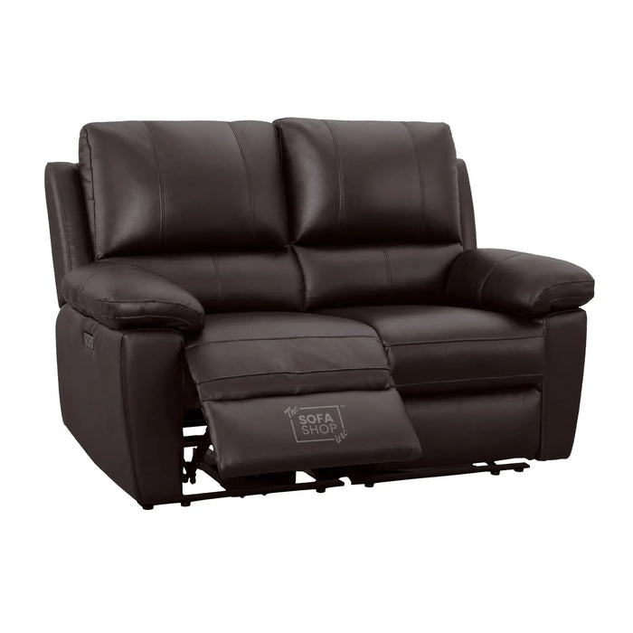2 Seater Electric Recliner Sofa In Dark Brown Real Leather | Hi-Tech Couch With Power Recline + USB-C Charging + High Density Foam + Wall Hugging Design | Trento | The Sofa Shop