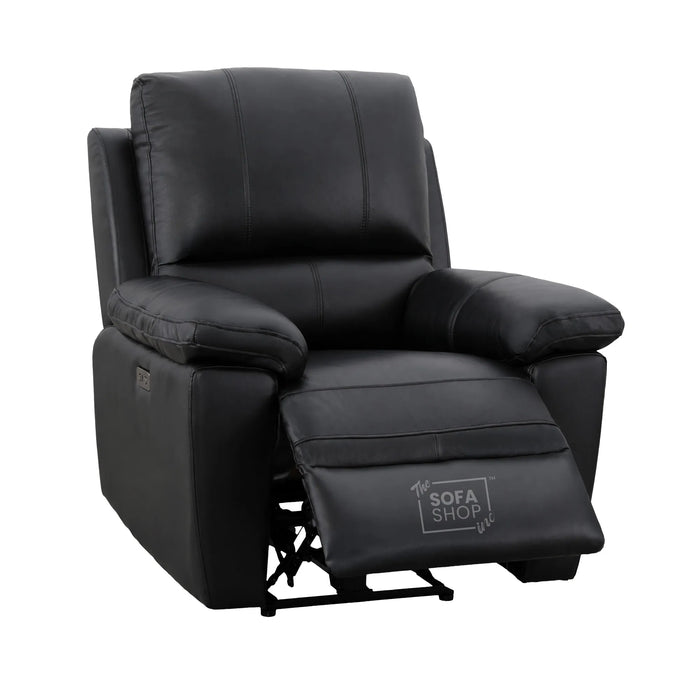 1 Seater Electric Recliner Chair In Black Real Leather | Hi-Tech Cinema Armchair With Power Recline + USB-C Charging + Padded Armrests + Lower Back Cushioning + Wall Hugging Design | Trento | The Sofa Shop
