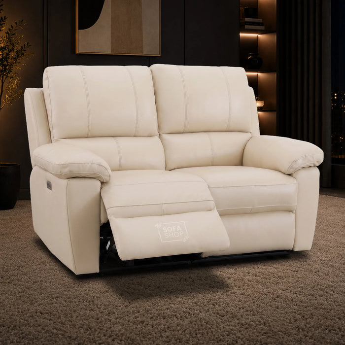 3+2+1 Electric Recliner Sofa Set in Cream Real Leather | Hi-Tech Leather Suite with Power Recline + Drop-Down Table + Cup Holders + USB-C Charging + Wall-Hugging Design | Trento | The Sofa Shop