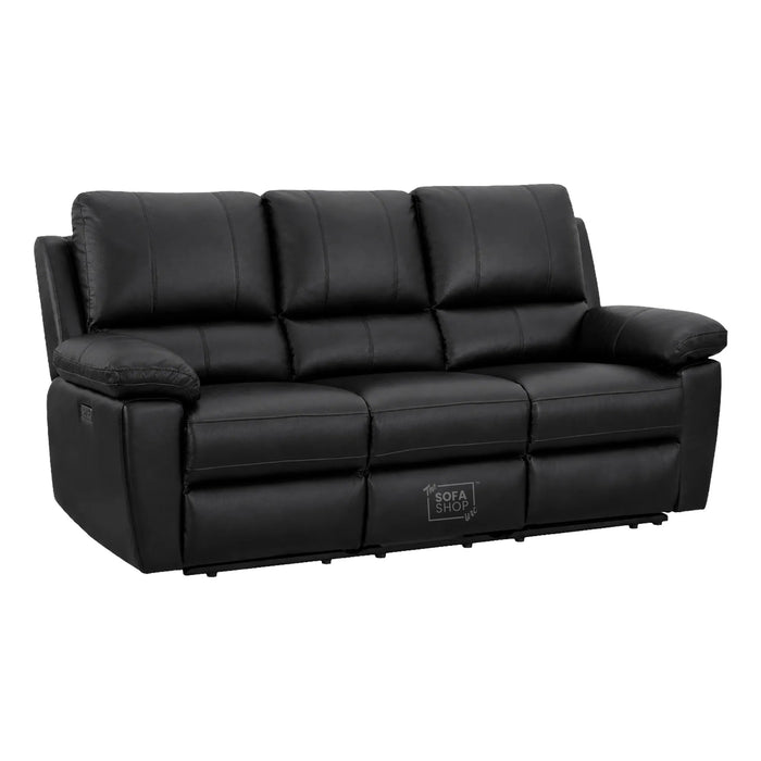 3+2 Electric Recliner Sofa Set In Black Real Leather | Recliner Sofa Package With Power Recline + Drop-Down Table + Cup Holders + USB-C Charging | Trento | The Sofa Shop