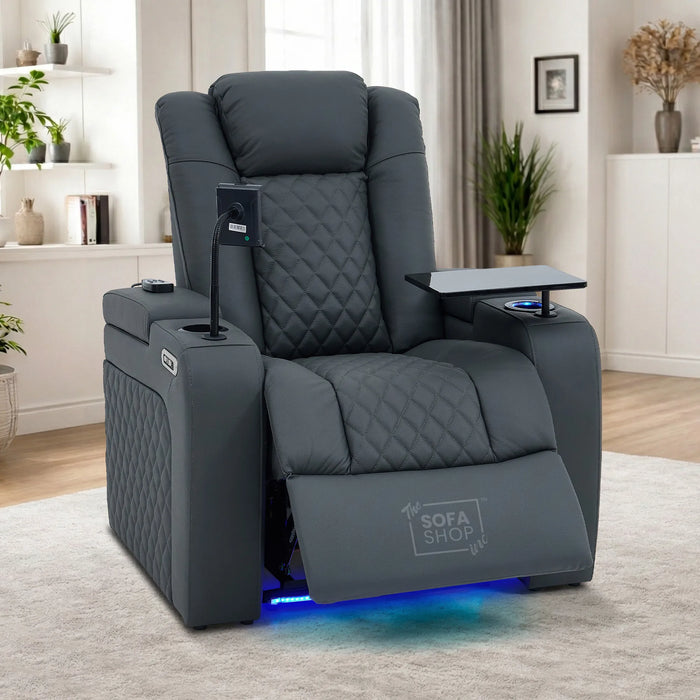 Real Leather 3+1 Sofa Set in Grey | Hi-Tech 2-Piece Sofa Suite with Power Recline, Power Headrests, Wireless Charging, Heat & Cool Cupholders | Milano | The Sofa Shop