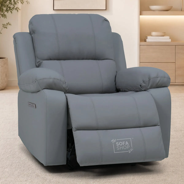 Trento Electric Recliner Chair in Grey Real Leather | Power Recline, Padded Armrests & Lumbar Support | The Sofa Shop