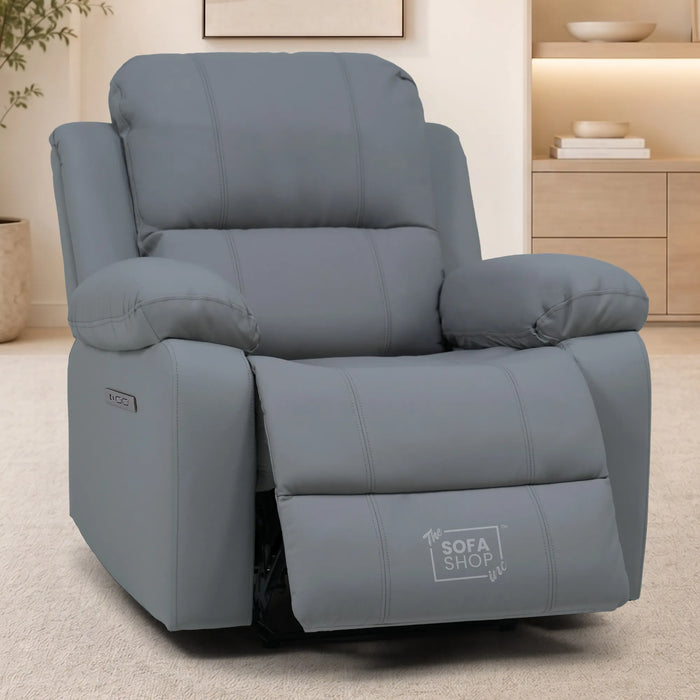 Trento Electric Recliner Chair in Grey Real Leather | Power Recline, Padded Armrests & Lumbar Support | The Sofa Shop