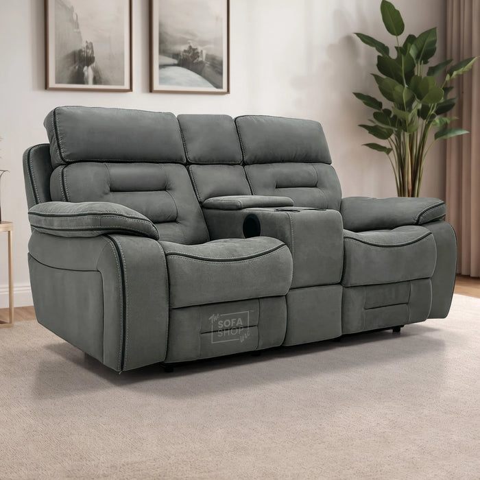 2 Seater Grey Fabric Electric Recliner Cinema Sofa | Power Functions, Bluetooth Speakers, Wireless Charging & Storage | Tuscany | The Sofa Shop