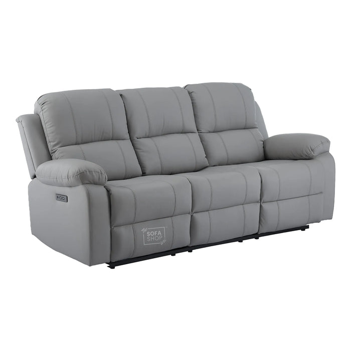 3 Seater Electric Recliner Sofa In Light Grey Real Leather | Power Recliner With Drop-Down Table & USB+C Charging | Comfortable & Family-Friendly Sofa | Trento | The Sofa Shop