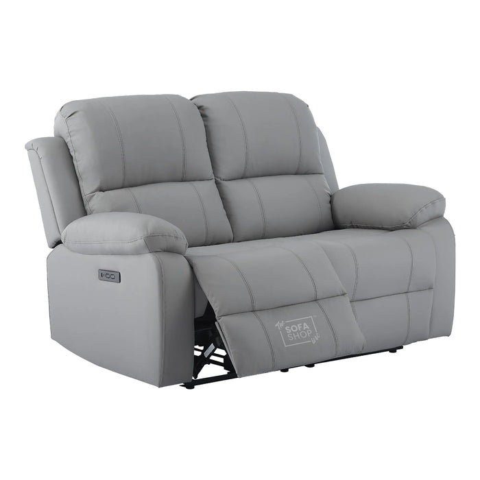 2 Seater Electric Recliner Sofa In Light Grey Real Leather | Smooth Power Recliner, USB-C Charging | Trento |The Sofa Shop